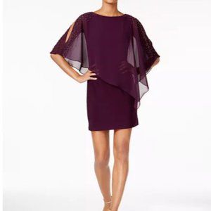 Xscape Capelet Sheath Cocktail Dress Purple Size 6